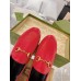 Gucci Womens Foldable Slim Horsebit Loafers in Red Leather