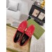 Gucci Womens Foldable Slim Horsebit Loafers in Red Leather