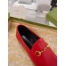 Gucci Womens Foldable Slim Horsebit Loafers in Red Leather