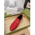 Gucci Womens Foldable Slim Horsebit Loafers in Red Leather