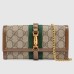 Gucci Jackie 1961 Chain Wallet in GG Canvas with Brown Leather