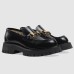 Gucci Womens Horsebit Loafers in Black Leather with Lug Sole