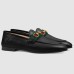 Gucci Womens Foldable Slim Horsebit Loafers in Black Leather with Web