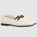 Gucci Womens Foldable Slim Horsebit Loafers in White Leather with Web