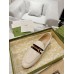 Gucci Womens Foldable Slim Horsebit Loafers in White Leather with Web