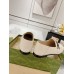 Gucci Womens Foldable Slim Horsebit Loafers in White Leather with Web