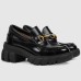 Gucci Womens Chunky Lug Sole Horsebit Loafers in Black Leather