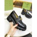 Gucci Womens Chunky Lug Sole Horsebit Loafers in Black Leather