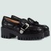 Gucci Womens Lug Sole Loafers in Black Matelasse Leather Leather