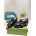 Gucci Womens Lug Sole Loafers in Black Matelasse Leather Leather