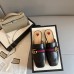 Gucci Womens Slippers in Black Leaher with Signature Web