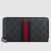 Gucci Zip Around Wallet in Black GG Supreme Canvas with Web
