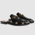 Gucci Womens Princetown Slippers in Black Leather with Bees and Stars