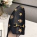 Gucci Womens Princetown Slippers in Black Leather with Bees and Stars