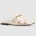 Gucci Womens Princetown Slippers in White Leather with Bees and Stars