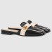 Gucci Womens Slippers in Black Leather with Double G