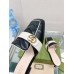 Gucci Womens Slippers in Black Leather with Double G