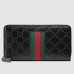Gucci Zip Around Wallet in Black Signature Leather with Web