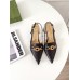 Gucci Slingback Pumps in Black Leather with Bamboo Horsebit