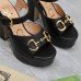 Gucci Platform Horsebit Sandals 120mm in Black Leather
