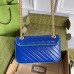 Gucci GG Marmont Small Shoulder Bag In Blue Matelasse Diagonal Leather