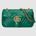 Gucci GG Marmont Small Shoulder Bag in Green Chevron Leather