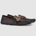 Gucci Mens Driver Loafers in Black Leather with Web