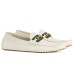 Gucci Interlocking G Horsebit Drive Loafers in White Leather with Web