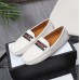 Gucci Interlocking G Horsebit Drive Loafers in White Leather with Web