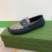 Gucci Mens Drive Loafers in Blue Leather and GG Supreme Canvas