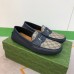 Gucci Mens Drive Loafers in Blue Leather and GG Supreme Canvas