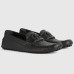 Gucci Mens Drive Loafers in Black Leather and GG Supreme Canvas