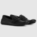 Gucci Mens Drive Loafers in Black Leather with Cut-out Interlocking G