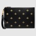 Gucci Portfolio Pouch in Black Leather with Bee and Star Gucci Portfolio Pouch in Black Leather with Bee and Star