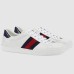 Gucci Mens Ace Sneakers in White Leather with Blue & Red Web