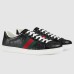 Gucci Mens Ace Sneakers in Black Signature Leather with Web