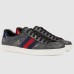 Gucci Mens Ace Sneakers in Black GG Canvas with Tigers Print
