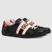 Gucci Mens Elastic Stripe Sneakers in Black Leather
