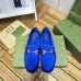 Gucci Womens Horsebit Loafers in Blue Satin with Crystals