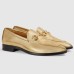 Gucci Womens Jordaan Loafers in Gold Metallic Leather with Crystals