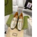 Gucci Womens Jordaan Loafers in Gold Metallic Leather with Crystals