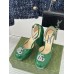 Gucci Platform Pumps in Green Patent Lether with Crystals G