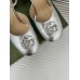 Gucci Platform Pumps in Silver Metallic Lether with Crystals G