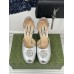 Gucci Platform Pumps in Silver Metallic Lether with Crystals G