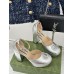 Gucci Platform Pumps in Silver Metallic Lether with Crystals G