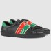 Gucci Mens Ace Sneakers in Black Leather with Elastic Web