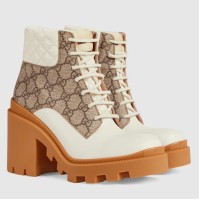 Gucci Ankle Boots in Beige GG Supreme with White Leather