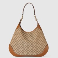 Gucci B Medium Shoulder Bag in Beige Original GG Canvas
