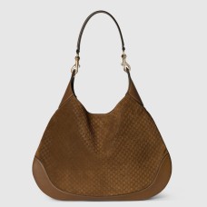 Gucci B Medium Shoulder Bag in Brown Suede Leather