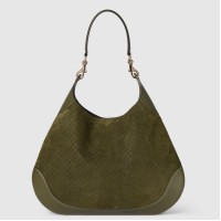 Gucci B Medium Shoulder Bag in Green Suede Leather